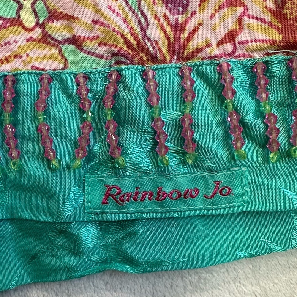 Vintage Rainbow Jo Tropical Floral Pink & Mint Pants Sz L Beaded Button Hawaiian - Picture 4 of 15